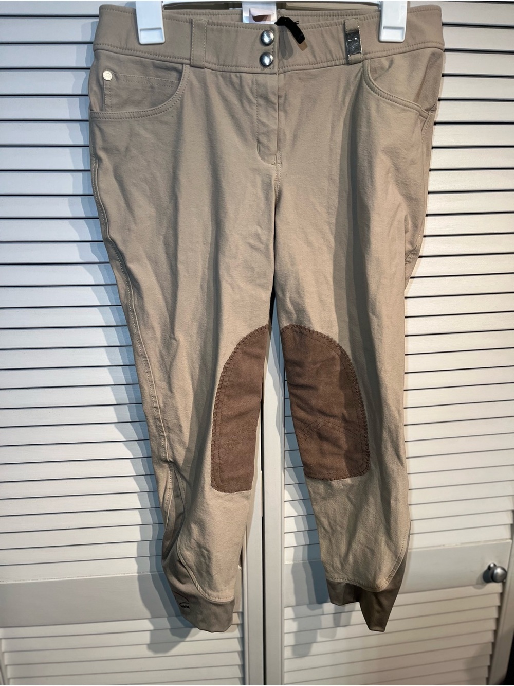 Beige Riding Leggings with Brown Knee Patches